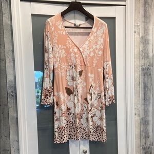 VENUS Orange and White Wrap Tunic Dress 3/4 Sleeve